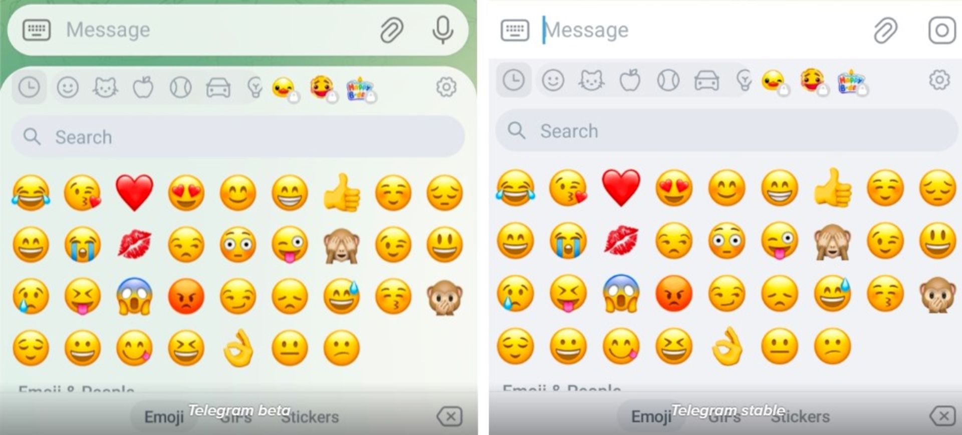 زبان طراحی Liquid Glass در بخش ایموجی‌های تلگرام اندروید