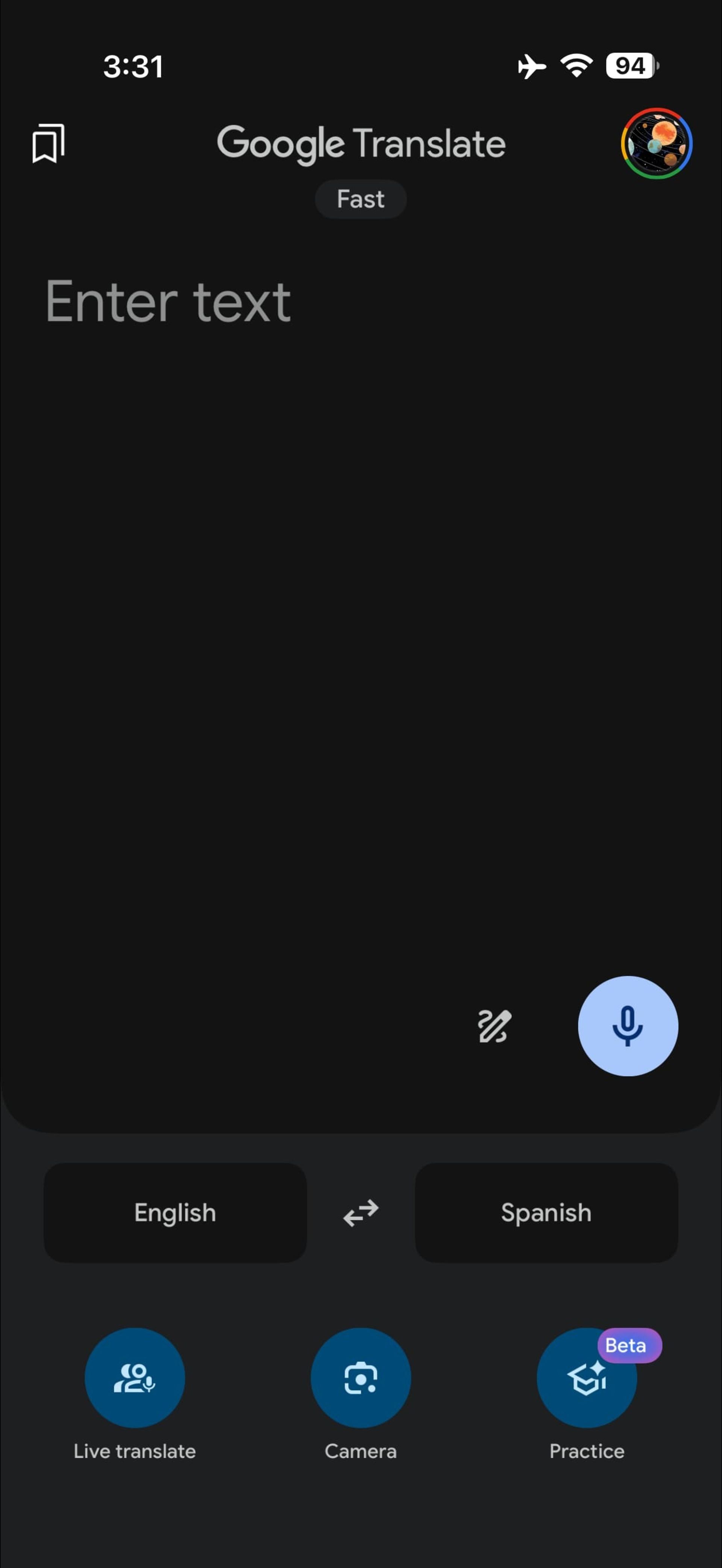 انتخاب مدل در مترجم گوگل