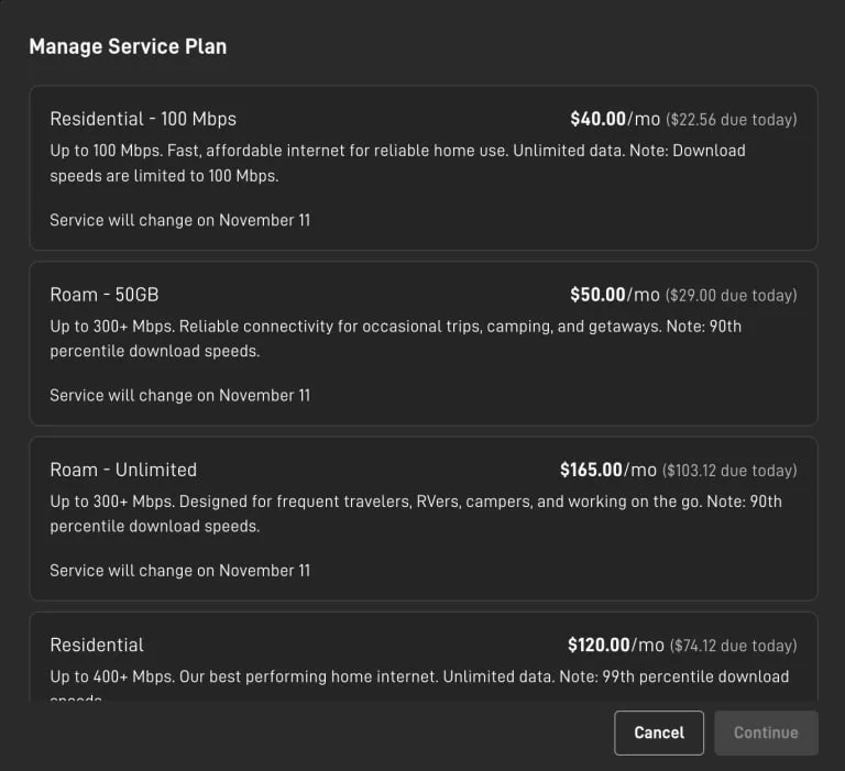 طرح‌های خدمت استارلینک