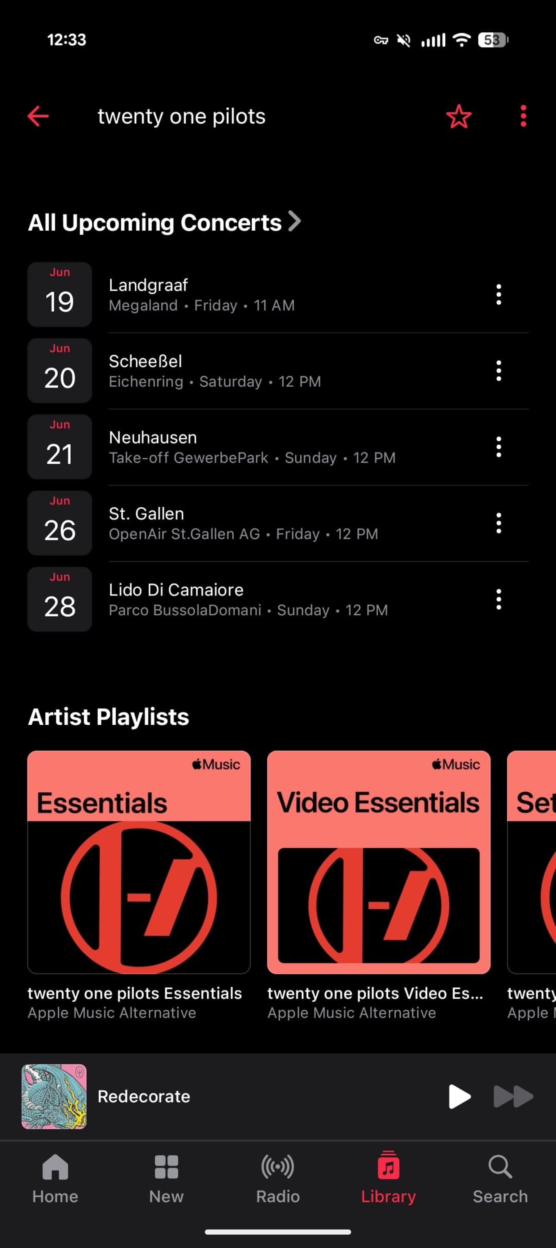 بخش کنسرت‌ها در اپلیکیشن اپل موزیک
