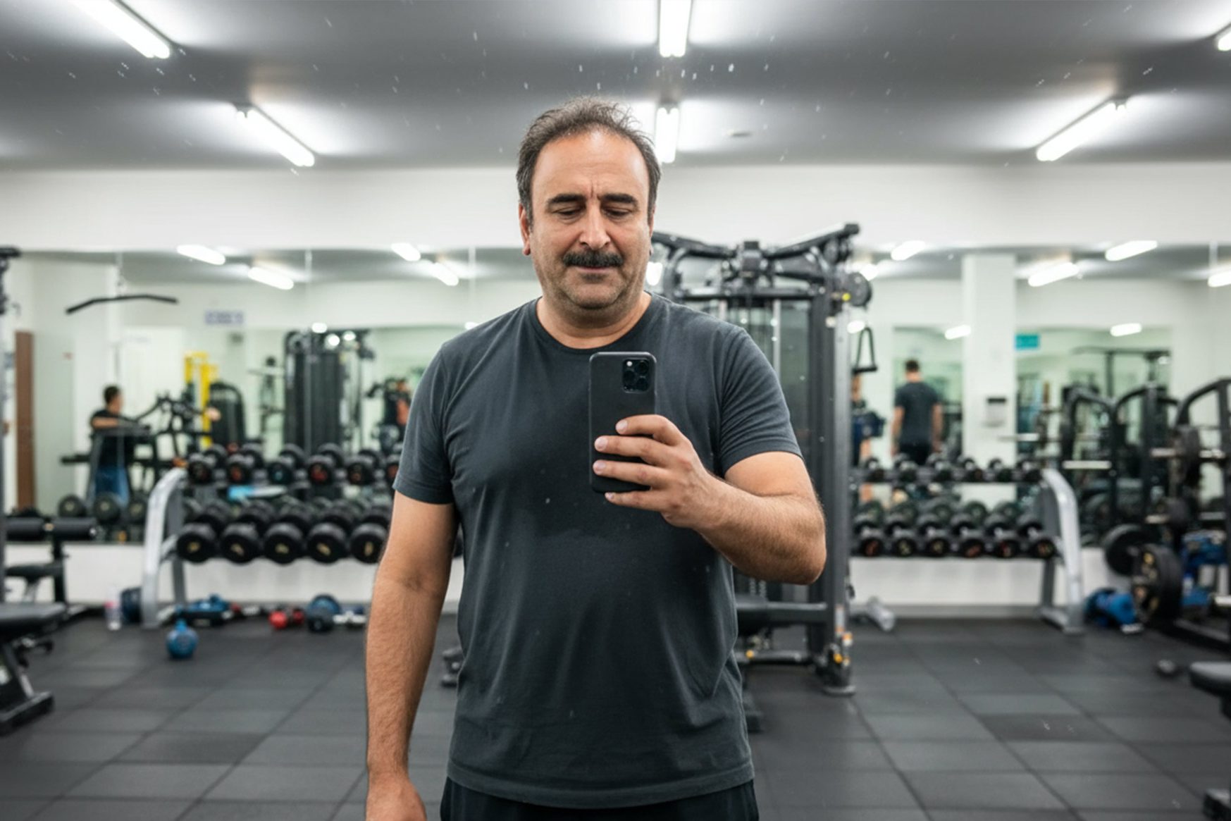 یک مرد در آسانسور در حال سلفی گرفتن