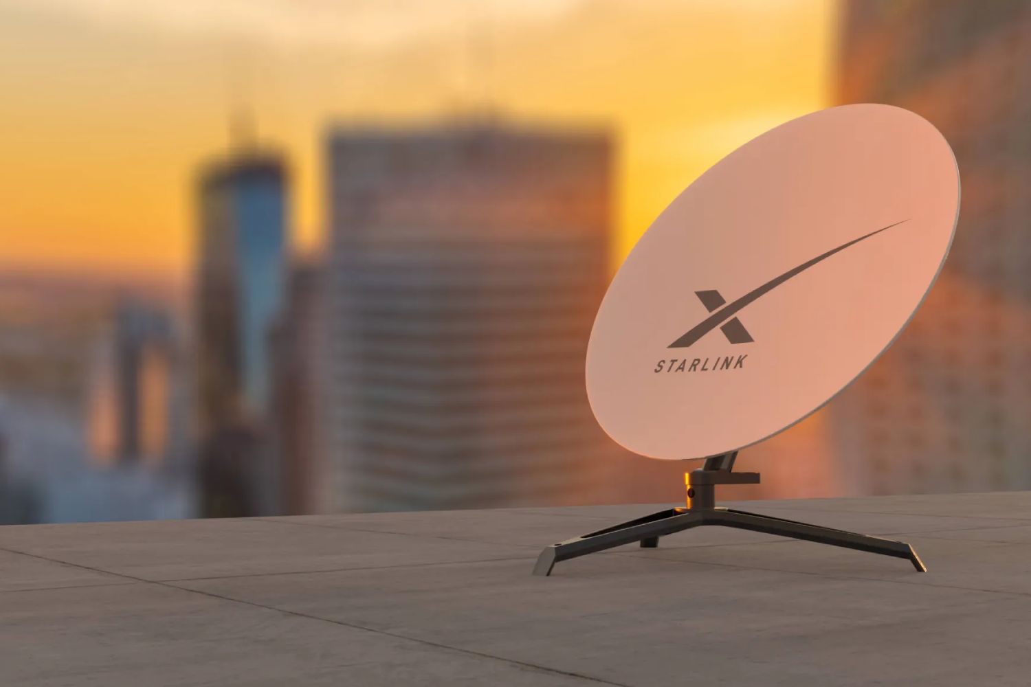 دیش استارلینک روی پشت بام در شهر